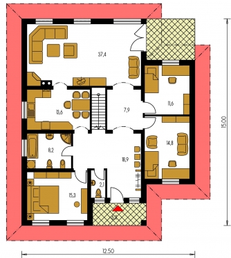 Image miroir | Plan de sol du rez-de-chaussée - BUNGALOW 82